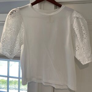 Zara Eyelet Puff Sleeve Tee Shirt